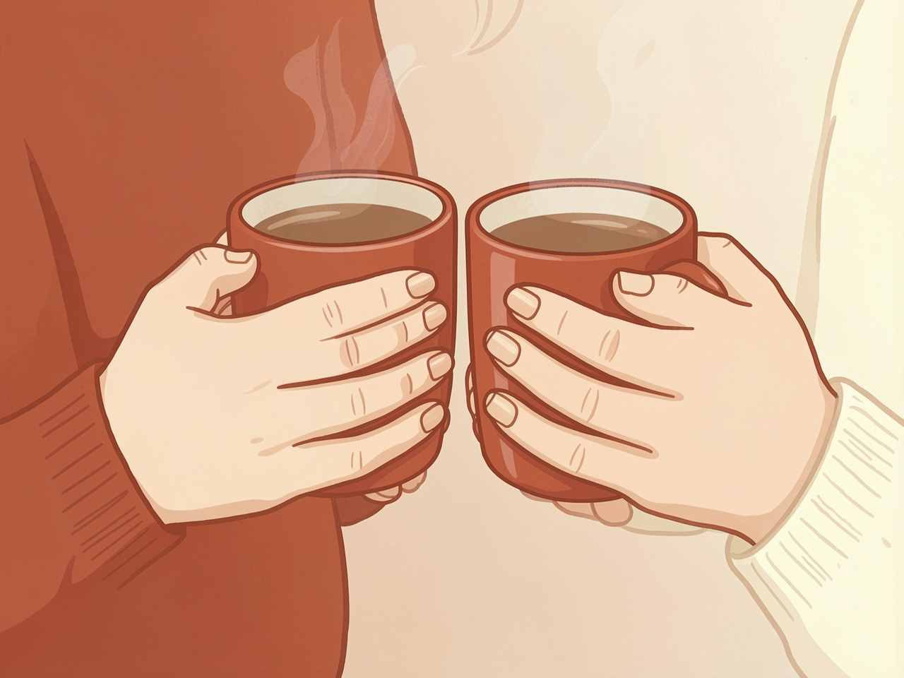 Duas mãos segurando xícaras de café